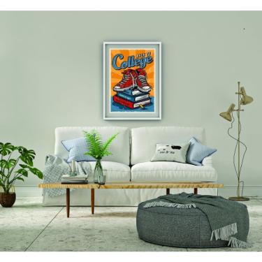 Imagem de Quadro Decorativo Back To College Retangular 20X30 em Canvas com Vidro Moldura Caixa Branca