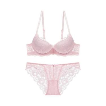 Imagem de Conjunto De Lingerie Elegante Com Sutiã Push-Up De Renda Bordada E Cal
