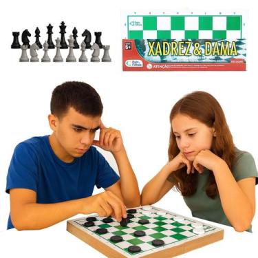 Imagem de Jogo Xadrez Dama Tabuleiro Estojo Educativo Resistente MDF - Pais e Fi