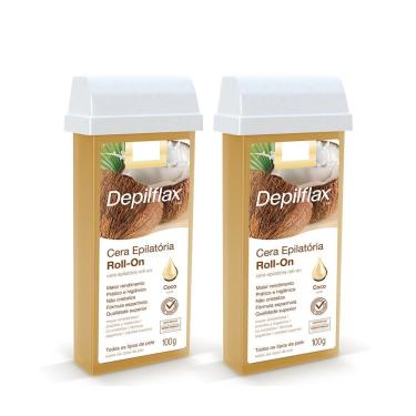 Imagem de Kit Cera Depilatória Roll On Quente Coco 100G para Depilação Corporal com Óleo de Coco Hidratante Transparente Depilflax