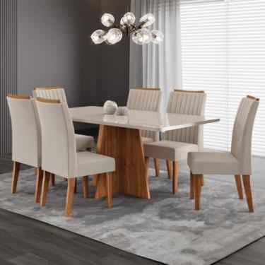 Imagem de Conjunto de Sala de Jantar 160x77,8cm Tampo com Vidro e 6 Cadeiras Tan