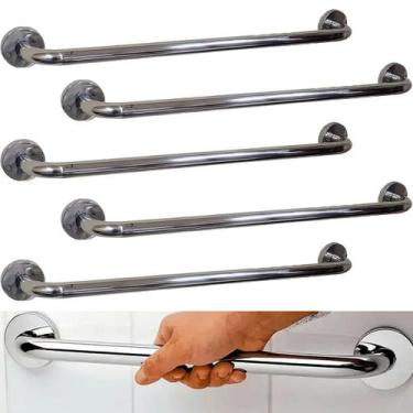 Imagem de Barra Alça Apoio Kit 5 Uni Aço Inox 50 cm Acessibilidade Pcd Criança G
