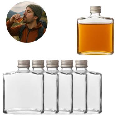 Imagem de 5 Cantil De Vidro Com Tampa 200ml Garrafa Para Bebidas - Freecom