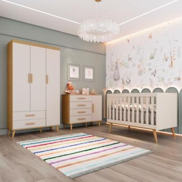 Imagem de Quarto Bebê Retrô Completo Berço 3Em1 Ludmila Cômoda 4 Gavetas 1 Porta