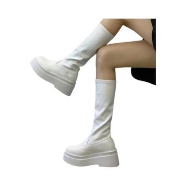 Imagem de Botas Femininas De Cano Alto Com Bico Redondo E Salto Quadrado, Elegan