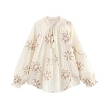 Imagem de Blusa Boho Feminina De Verão Com Bordado Floral E Franjas, Top Casual 