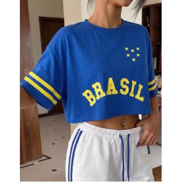 Imagem de Cropped Oversized Estampa Brasil Feminino Torcida Copa do Mundo Tendên