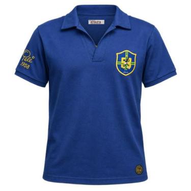 Imagem de Camisa Brasil Athleta Retrô 1958 Pelé Algodão Azul - Masculino Tamanho