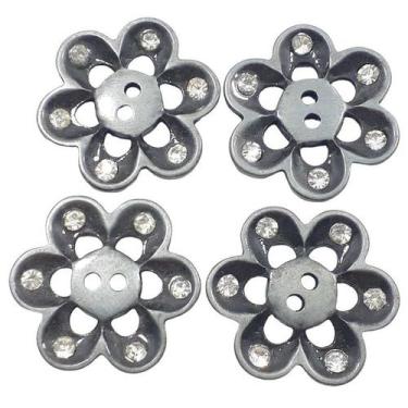Imagem de Botão Metal chumbo 22mm 2 Furos Flor 15Un 50Un 100Un vestidos uniforme