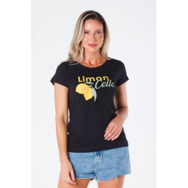 Imagem de T-Shirt Baby Look Estampa Limoncello Viscolycra Preta - Oria, GG