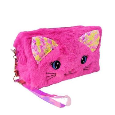 Imagem de Necessaire Estojo Porta Objetos Pelúcia Prime Gatinho Pink - Lívon