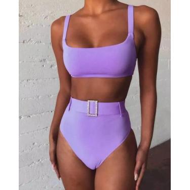 Imagem de N0252-Bikini Biquíni Cropped Pinup Retro Cintura Alta Hotpant Rosa - X