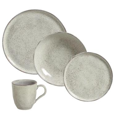 Imagem de Aparelho de Jantar 16 Peças Bio Pistache em Cerâmica Stoneware Resistente a Micro-Ondas Verde Porto Brasil
