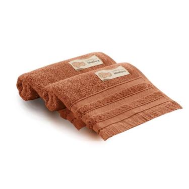 Imagem de Jogo de Toalha de Rosto Naturall 2 Peças 80x50cm Felpa 100% Algodão 430g-m² Alta Absorção Marrom Altenburg