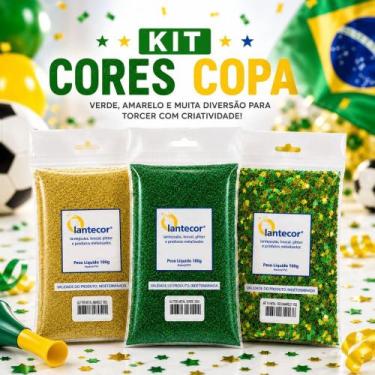 Imagem de Kit Glitter + Estrelinha 100g Seleção Brasileira Copa do Mundo Brasil 