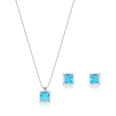 Imagem de Conjunto Prata 925 Quadrado 4 - REI DAS JOIAS, Azul céu, 45 CM