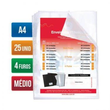 Imagem de Envelope plástico A4 0.10 4 furos 5078A4 pacote com 25 unidades - Dac