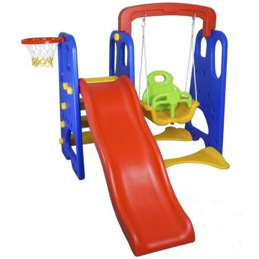 Imagem de Playground Infantil 3 em 1 Escorregador Balanço Cesta Basquete Brinquedo Importway IWPI-3X1 Colorido