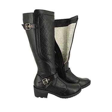 Imagem de Bota Feminina de Salto Neve 100% lã Pelo Inverno Salto Médio Alto Impermeável AM3103 Cor:1-Preto Salto;Tamanho:35