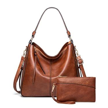 Imagem de JXGSGOGO Bolsas de Ombro Hobo Femininas Bolsa de Ombro Grande Macio Couro PU, Marrom (2 peças), One_Size, Clássico