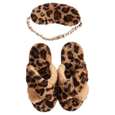 Imagem de Mud Pie Conjunto de pantufa e máscara feminina leopardo, Bronzeado, Large-X-Large
