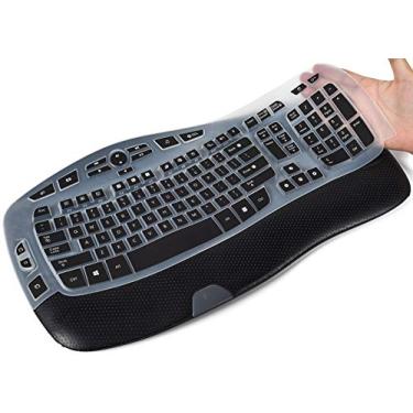 Imagem de CaseBuy Capa de teclado compatível com acessórios de teclado de onda sem fio Logitech K350 MK550 MK570, K350 MK550 película protetora de silicone, preta