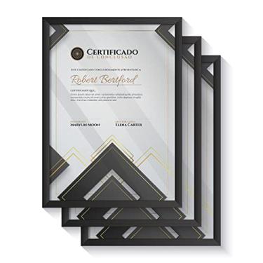 Imagem de Molduras Certificado Quadros A4 Documento Com Vidro Emoldurar Fotos Família Kit Com 3 Peças Diploma (Moldura A4 Preta 21x30)
