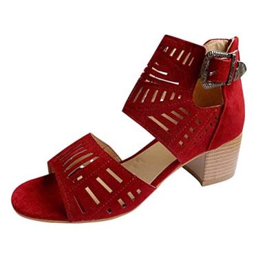Imagem de Sandálias planas para mulheres salto de dedo do pé feminino casual fivela sólida sandálias femininas peep sapatos de moda femininos sapatos casuais altos, Vinho, 11