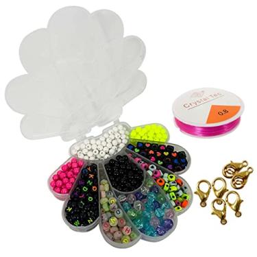 Imagem de kit de Miçangas Neon Letras Brilham No Escuro Bolas Leitosas Perolas Fio de Silicone Elástico Gancho Lagosta Aprox. 620pçs