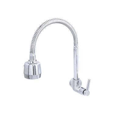 Imagem de Torneira para Cozinha com Acionamento 1/4 Volta com Tubo Flexível e 2 Jatos de Dispersão Parede