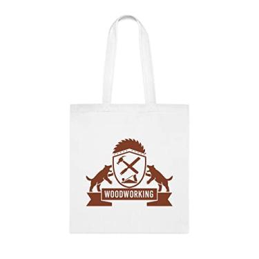 Imagem de Sacola retrô com brasão de madeira do diabo da Tasmânia retrô, presente engraçado, bolsa de ombro para marcenaria, sacos reutilizáveis para trabalhos de madeira, ideia de de Natal, Branco