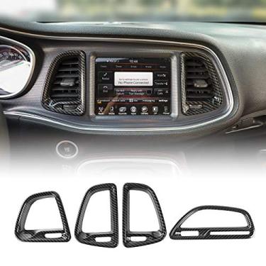 Imagem de Voodonala para console central do Challenger Condição de ar Saída de ventilação Acessórios para Dodge Challenger 2015 para cima (fibra de carbono grão, 4 peças)