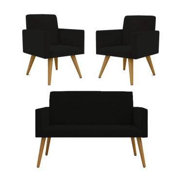 Imagem de Kit Namoradeira + 2 Poltronas Nina Balaqui Decor Preto