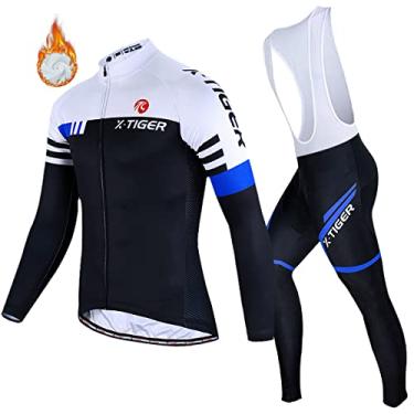 Imagem de Conjunto de camisa de ciclismo masculino X-Tiger, conjunto de manga longa para ciclismo com Bretelle acolchoados de gel 5D, conjunto de roupas de ciclismo para MTB Road Bike (P)