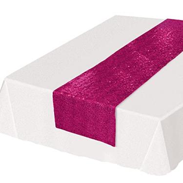 Imagem de Beistle Corredor de mesa de tecido com lantejoulas para decorações de aniversário, artigos e utensílios de mesa para festas de chá de noiva, 28,5 cm x 190,5 cm, Cerise