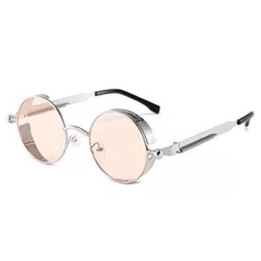 Imagem de Óculos de sol gótico steampunk designer de luxo masculino e feminino retrô redondo com armação de metal óculos de sol uv400,cor,23,óculos