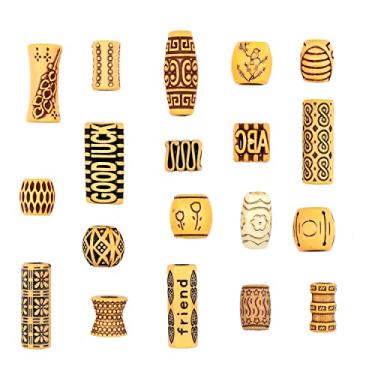 Imagem de NAISKA 19 peças Grânulos de tubo de cabelo de cor de madeira Contas de dreadlocks de barba DIY acessórios de trança de cabelo grampos de cabelo anéis joias de cabelo para homens e mulheres tranças LOC