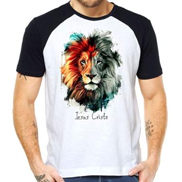 Imagem de Camiseta jesus cristo leão camisa fé religião religioso Cor:Preto com Branco;Tamanho:P