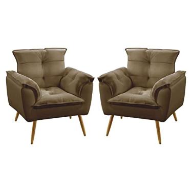 Imagem de Kit 2 Poltronas Decorativas Estofadas Opala Para Sala de Estar Sued Capuccino Aradecor