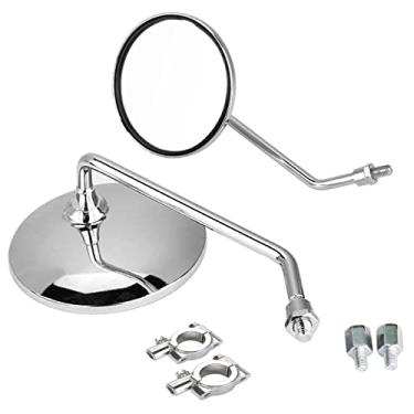 Imagem de Yibid Espelhos retrovisores universais cromados de 10 cm redondos para motocicleta, com suporte de guidão de 2,5 cm de substituição para Shadow Custom Cruiser Hyosung Kymco Victory Vulcan Street