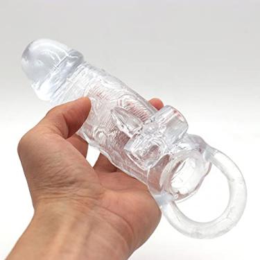 Imagem de Capa Peniana Transparente C/ Vibrador e Anel de Escroto 19CM