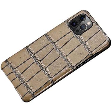 Imagem de KANUZ Capa para Apple iPhone 12 Pro Max (2020) 6,7 polegadas, padrão de crocodilo couro à prova de choque resistente a arranhões capa de telefone traseira (cor: camelo)
