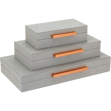 Imagem de HOME&amp;CO CAIXA ORGANIZADORA SINTÉTICO CINZA 3PÇ