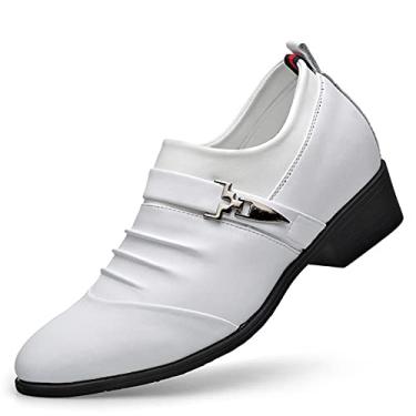 Imagem de Vestido Oxford para homens Slip On Monk Strap plissado Elevador de altura crescente 2,7 polegadas Couro antiderrapante antiderrapante (Color : White Taller, Size : 41 EU)