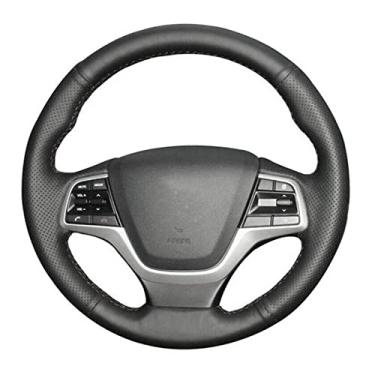 Imagem de Cobertura de volante de carro faça você mesmo em couro preto, para Hyundai Elantra 4 Solaris Accent