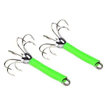 Imagem de DYNWAVE 2 Peças Iscas de Pesca Squid Jigs Ganchos com 8 Ganchos Design de Isca de Pesca Dura, Verde, 68mm.