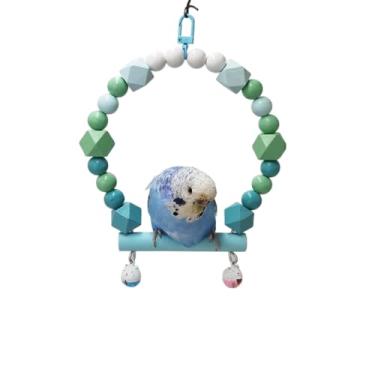Imagem de Brinquedo de balanço de gaiola de pássaro para pendurar, poleiro de papagaio de madeira natural com suporte, pequeno acessório de calopsita para pintassilgo e periquito (menta)