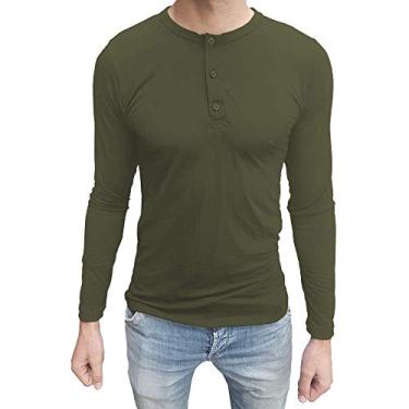 Imagem de Camiseta Henley Manga Longa tamanho:p;cor:verde oscuro