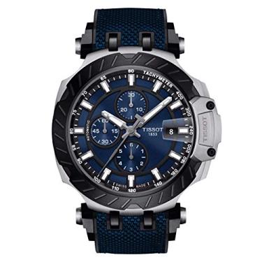 Imagem de Tissot Relógio masculino T-Race 316L de aço inoxidável com revestimento preto PVD cronógrafo suíço automático com pulseira de borracha, 22 (modelo: T1154272704100), azul, preto, Azul, preto., Cronógrafo