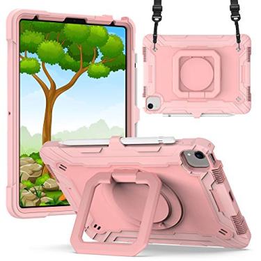 Imagem de Billionn Capa infantil para iPad Air 4ª geração 2020 10,9 polegadas, suporte giratório de 360 graus, capa protetora com alça de ombro - ouro rosa